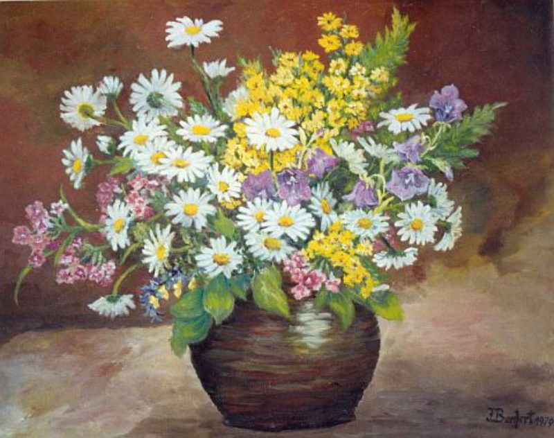 Josefine Bonfert: Blumenbild mit brauner Vase ...