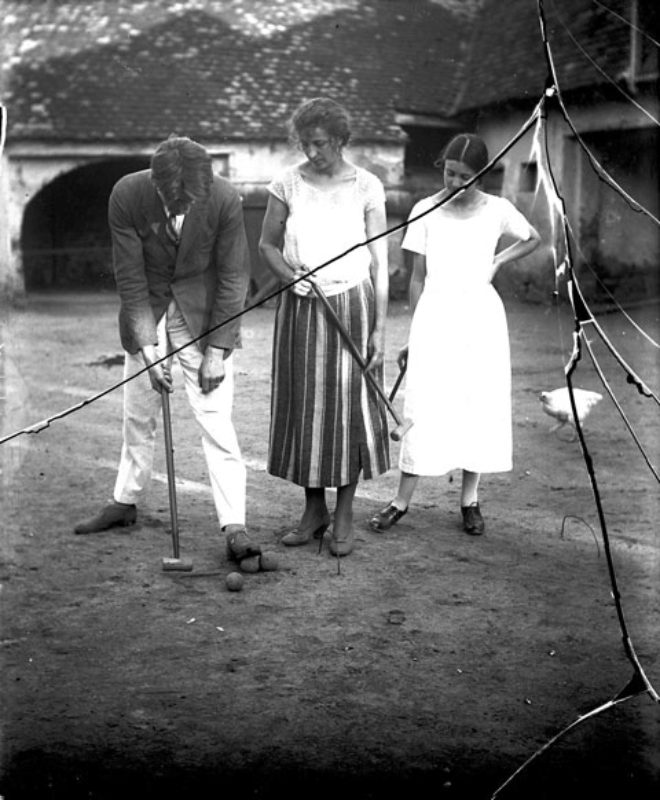 Croquet-Spiel in den 1930er Jahren, Glasnegativ ...