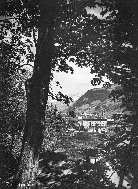 Blick 1940 von den bewaldeten, umliegenden Bergen ...
