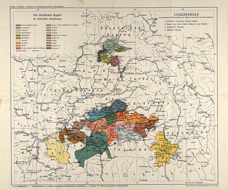 Karte mit Einteilung der aus dem Sptmittelalter ...