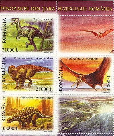 Briefmarken zum Thema Dinosaurier im Hatzeger Land