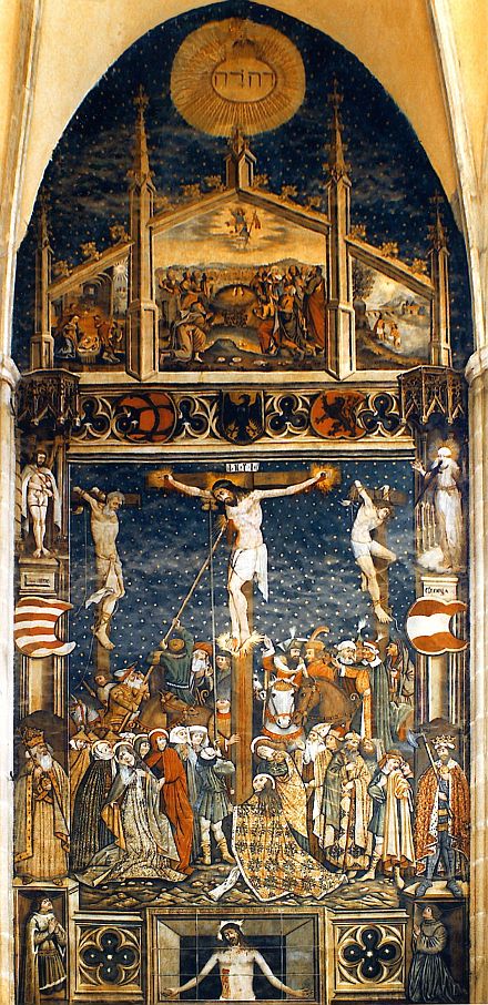 Die Kreuzigung. Fresko in der evangelischen Stadtpfarrkirche in Hermannstadt von Johannes von Rosenau (1445). Foto: Otto Schemmel