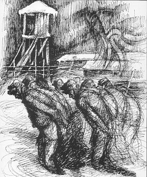 Viktor Strmer: "Weihnachten am Eismeer", Federzeichnung 1948