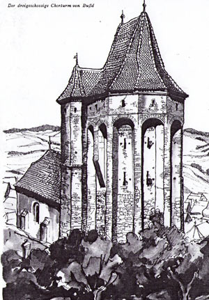 Bleistiftzeichnung des Kirchturms ...