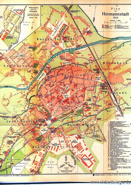Hermannstadt-Plan.Gross.Farbig..SKV 1914 und Baedecker 1918..2179x3172 px.Geschickt Georg Schoenpflug von Gambsenberg