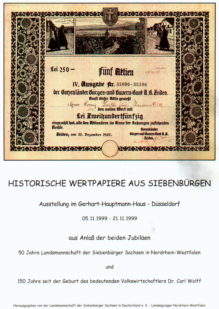 Ausstellungskatalog historischer Wertpapiere aus Siebenbrgen