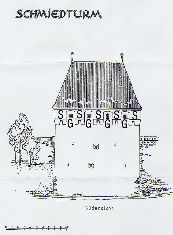 Schmiedturm der Stadtburg von Schburg nach Kurt Leonhard mit burgenkundlicher Deutung von Erwin Amlacher.