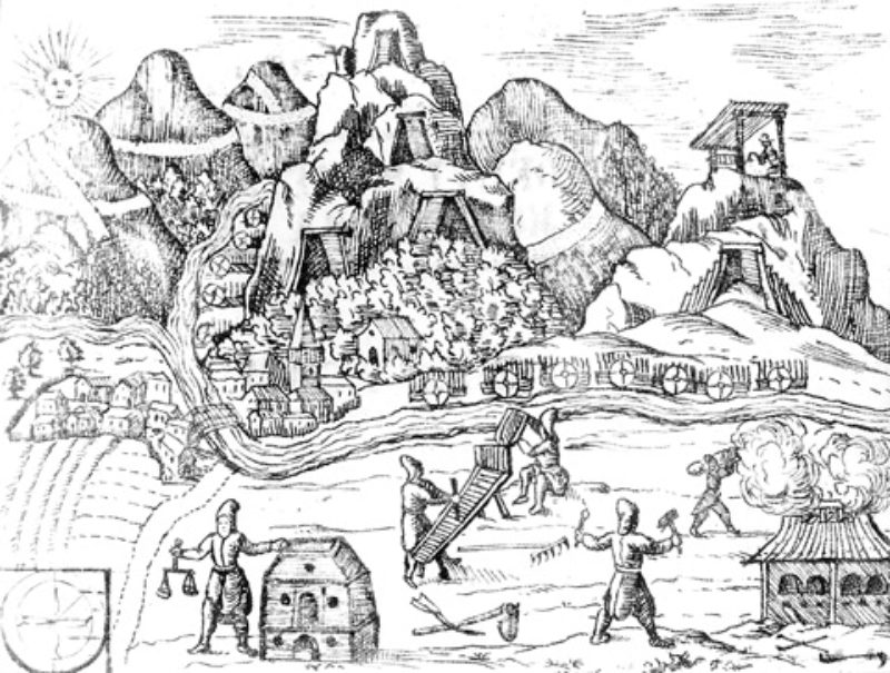 Kartusche mit bergmnnischen Szenen auf dem ...