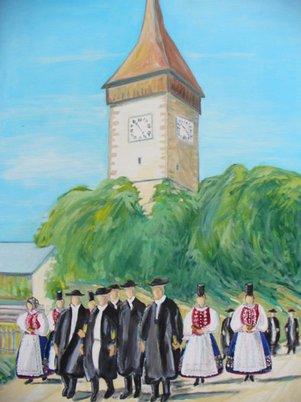 Gerhard Wermescher: Kirchgang in Lechnitz,  l ...