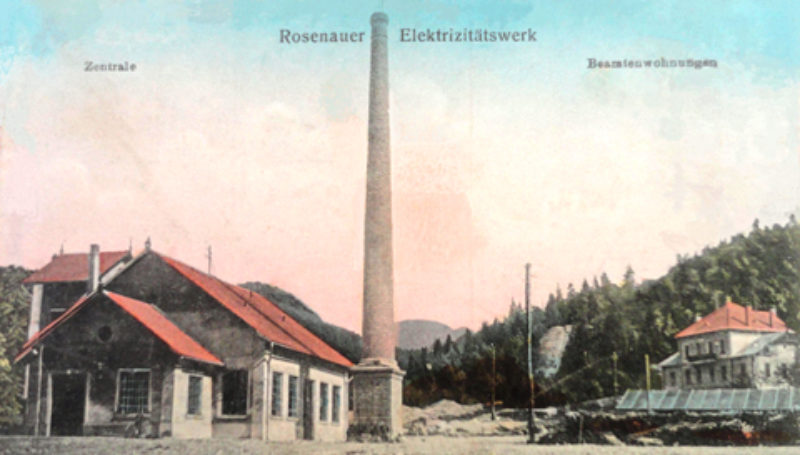 Postkarte mit dem ersten Elektrizittswerk in ...
