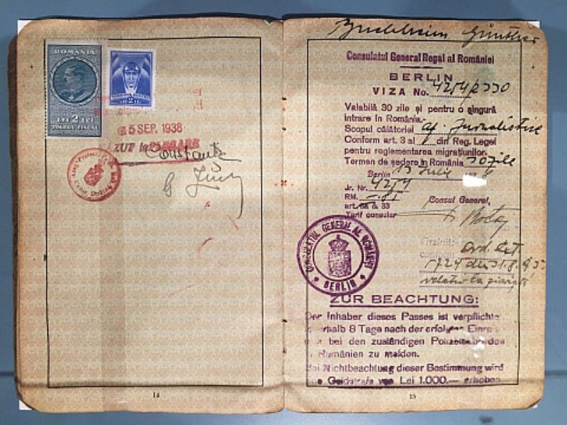 Buchheims Reisepass mit dem Visum des Rumänischen ...