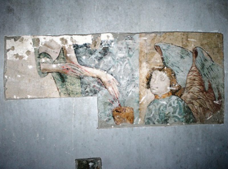 Mittelalterliche Fresken in der Irmescher Kirche. ...