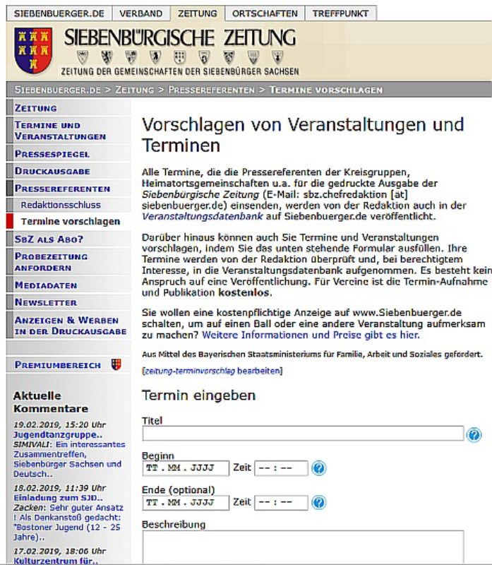 Das neue Online-Formular fr die Termineingabe ...