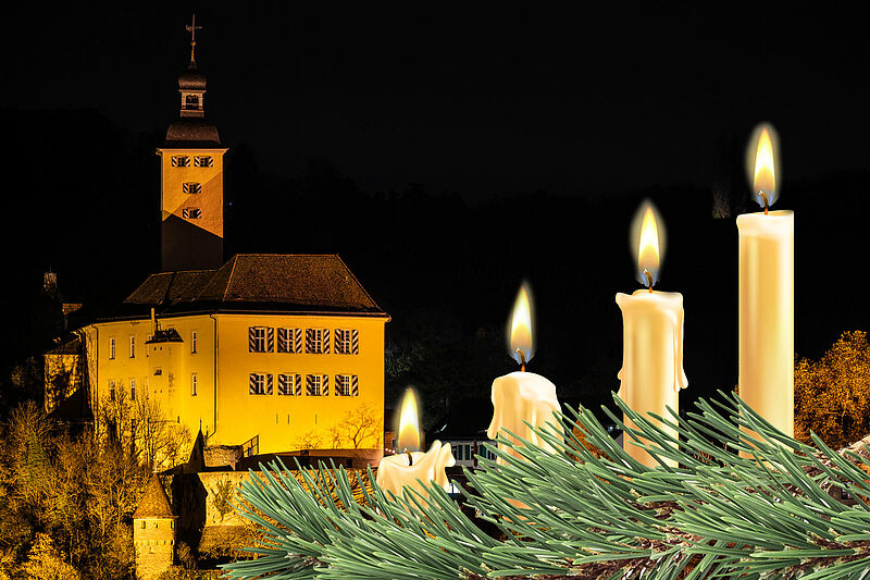 Schloss Horneck in weihnachtlichem Glanz. Foto: ...