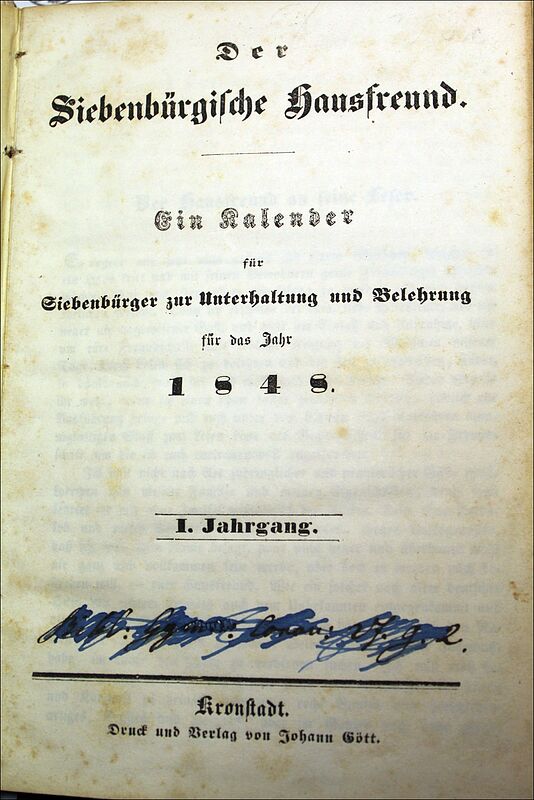 Titelblatt des Siebenbürgischen Hausfreunds 1848 ...