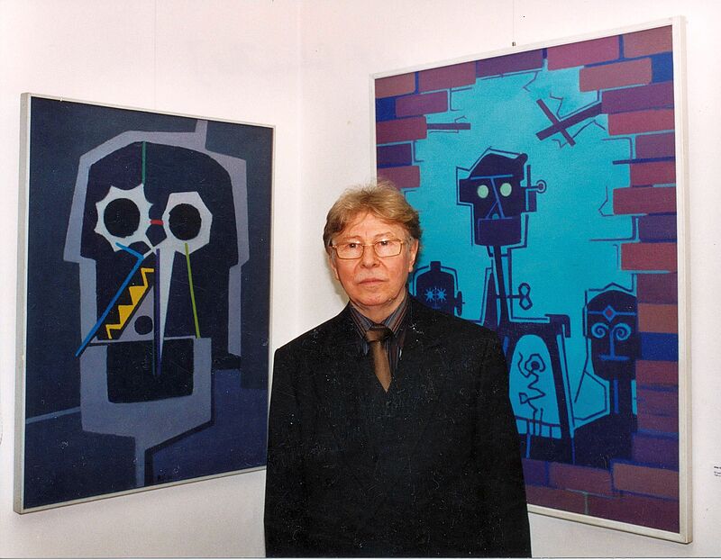 Reinhardt Schuster mit seinen Ölbildern „Satrap“ ...