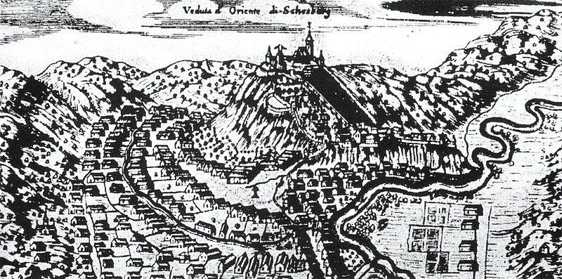 Schessburg 1699. Die Schule, am höchsten Punkt ...