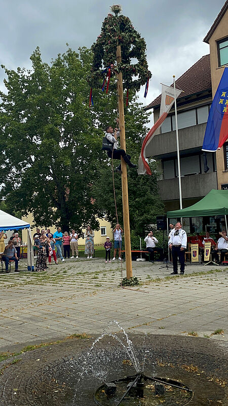 Benno Wellmann besteigt die Krone in Dinkelsbhl. ...