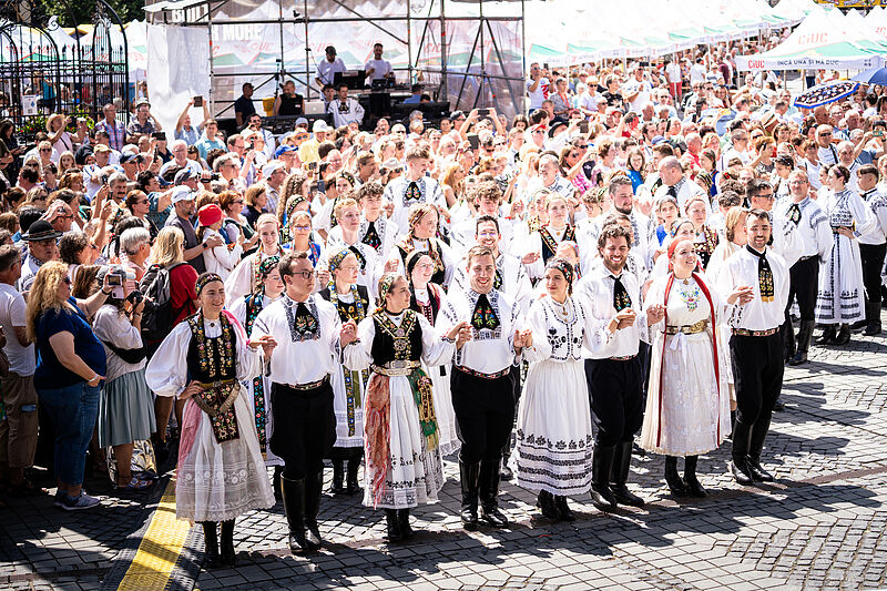 Tanzgruppen beim Aufmarsch auf dem Groen Ring in ...