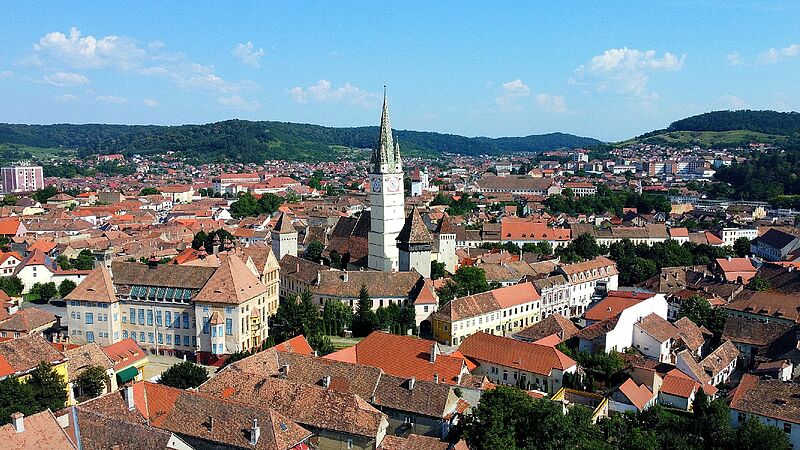 Mediasch: das Kirchenkastell mit dem markanten, ...