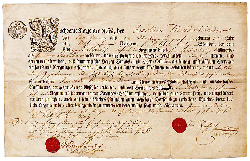 Entlassungsurkunde fr den „gemeinen Grenadier“ ...