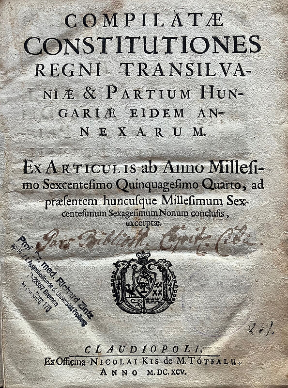 Titelblatt Eigenlandrecht, Klausenburg 1695, mit ...