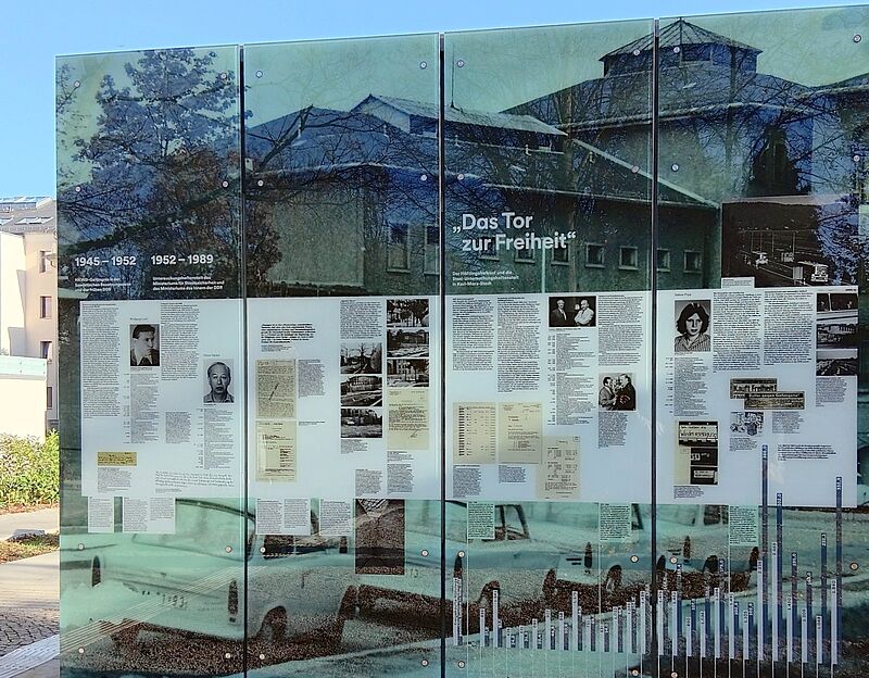 Einladender Straßen-Hinweis auf den Gedenkort. ...