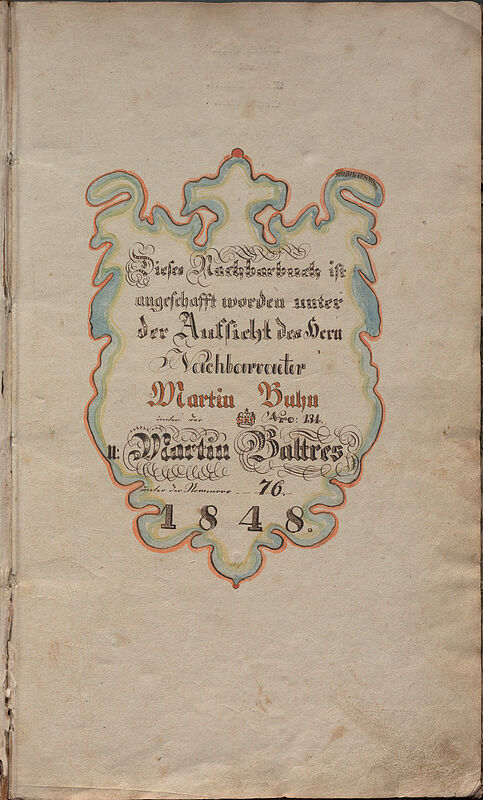 Nachbarschaftsbuch von 1848 mit Umriss des ...
