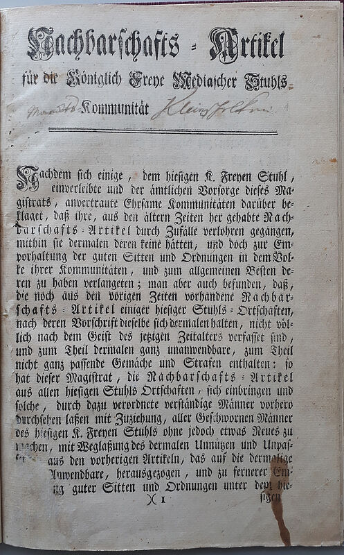 Nachbarschaftsartikel fr die „Kniglich Freye ...