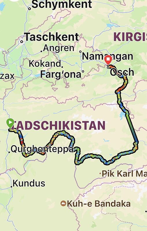 Die von den fnf Bizikel-Soxen gefahrene Strecke ...