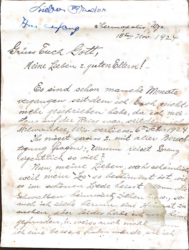 Brief des Stolzenburgers Lorenz vom 15.11.1924 ...