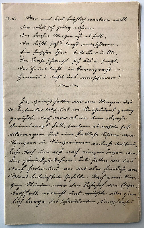 Erste Seite des Notizbuches von Carl Reich, 1897 ...