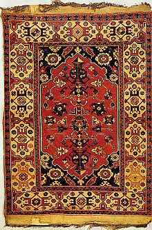 Bergama-Teppich aus Anatolien, 18. Jahrhundert, Schwarze Kirche in Kronstadt. Die Fachwelt bezeichnet diese Teppiche mit Doppelnische als 