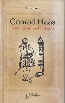 Conrad Haas (Selbstbildnis) beim Znden seiner dreistufig ausgelegten Rakete.