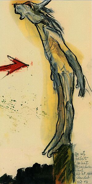 ‘Wo ist Freiheit, wo hrt Einschrnkung auf, wo ist mein Standort‘, kommentiert Gert Fabritius seine Zeichnung. Arbeiten des siebenbrgischen Knstlern stellt die Stdtische Galerie Ostfildern noch bis 14. Mrz 2006 aus.