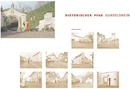 Entwrfe fr den geplanten Historischen Pfad in Gundelsheim am Neckar, gestaltet von Bertron.Schwarz.Frey in Schwbisch Gmnd.
