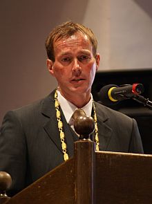 Oberbrgermeister Dr. Christoph Hammer whrend seiner Ansprache im Schrannenfestsaal. Foto: Bernd Fabritius