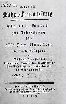 Michael Gottlieb Neustdter: ber die Kuhpockenimpfung (1803), Titelblatt.