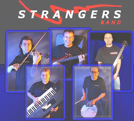 Strangers-Band, von links oben: Adrian Helch-Mosora, Alfred Philp, Christoph Hopprich; von links unten: Rolf Klein, Uwe Schuller.
