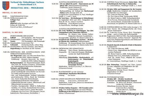Das vollständige Programm des Heimattages 2016 (Teil 1/2) Das vollständige Programm des Heimattages 2016 (Teil 1/2)