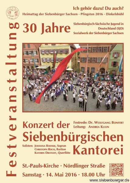 Plakat Festveranstaltung 30 Jahre SJD  30 Jahre Sozialwerk und Konzert der Siebenbrgischen Kantorei