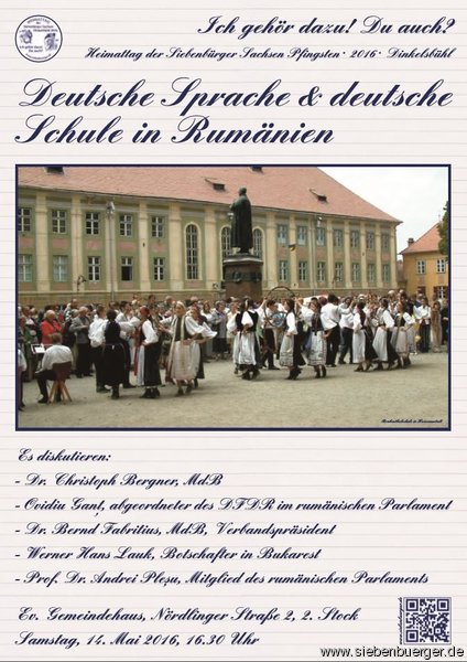 Samstag, 14. Mai 2016, 10.30 Uhr: Ausstellungserffnung im Konzertsaal, Im Spitalhof, Dr.-Martin-Luther-Str. 6. Sozialwerk der Siebenbrger Sachsen  30 Jahre im Dienste der Landsleute. Dokumentationsausstellung. Einfhrung: Dr. Johann 