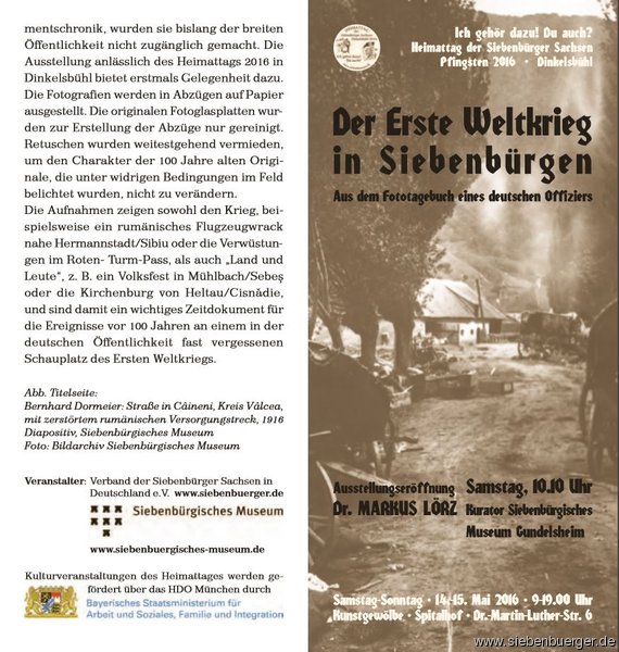 Faltblatt Ausstellung „Der Erste Weltkrieg in Siebenbürgen. Aus dem Fototagebuch eines deutschen Offiziers“ Faltblatt Ausstellung „Der Erste Weltkrieg in Siebenbürgen. Aus dem Fototagebuch eines deutschen Offiziers“