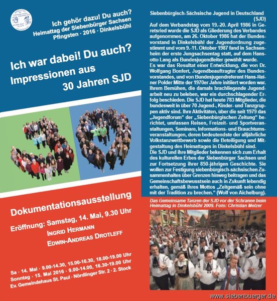 Flyer Ausstellung „Ich war dabei! Du auch? – Impressionen aus 30 Jahren SJD“ Flyer Ausstellung „Ich war dabei! Du auch? – Impressionen aus 30 Jahren SJD“