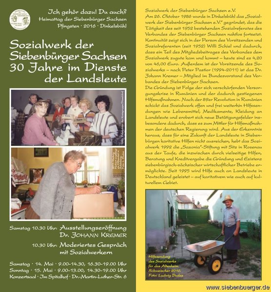 Faltblatt Ausstellung Sozialwerk der Siebenbrger Sachsen  30 Jahre im Dienste der Landsleute