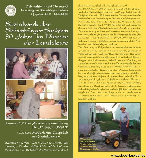 Faltblatt Ausstellung „Sozialwerk der Siebenbürger Sachsen – 30 Jahre im Dienste der Landsleute“ Faltblatt Ausstellung „Sozialwerk der Siebenbürger Sachsen – 30 Jahre im Dienste der Landsleute“