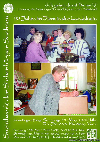 Plakat Ausstellung „Sozialwerk der Siebenbürger Sachsen – 30 Jahre im Dienste der Landsleute“ Plakat Ausstellung „Sozialwerk der Siebenbürger Sachsen – 30 Jahre im Dienste der Landsleute“