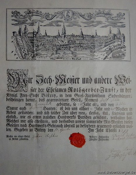Urkunde aus Bistritz im Nsnerland