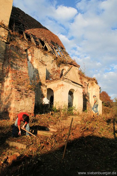 Kiss Lrnd und Team bei Suberungsarbeiten an der Wehranlage von Felldorf im Herbst 2011
