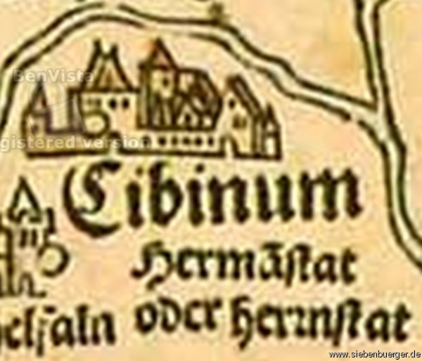 Cibinum.Hermanstat.1528.Auf der Tabula Hungariae.1528.Geschickt: Georg Schoenpflug von Gambsenberg